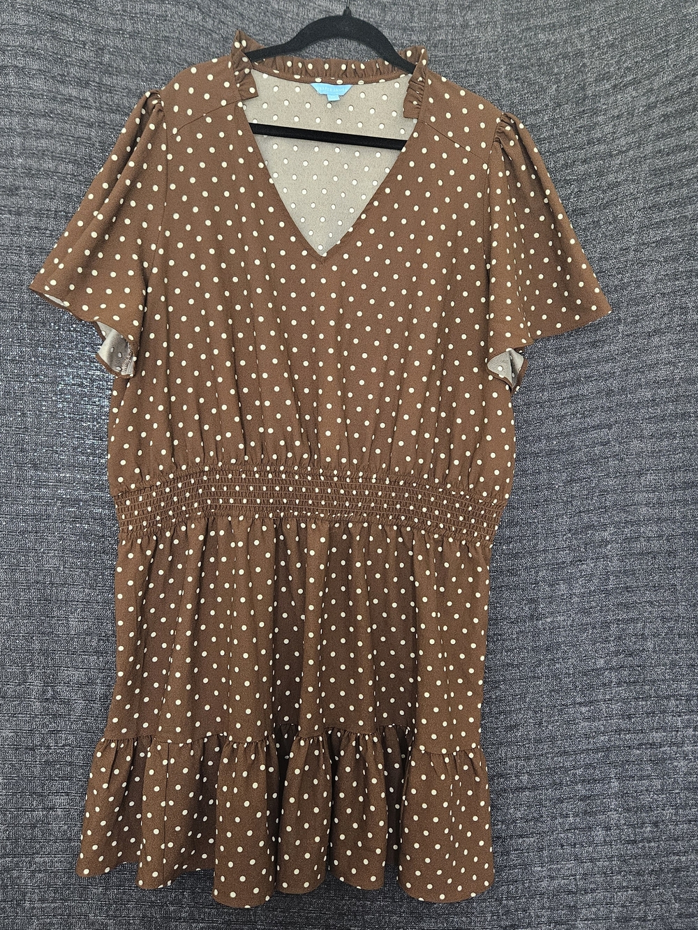 Draper James Brown Polka Dot Tiered Ruffle V Neck Smocked Waist Dress Plus 2X